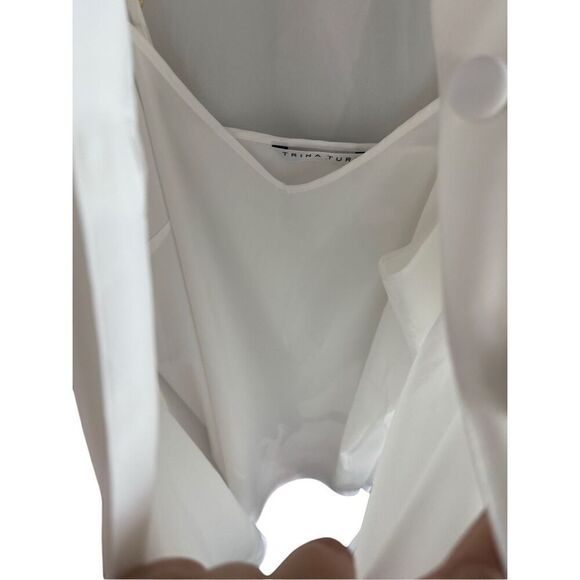 Trina Turk Womens White Built In Tank Top Roll Tab Button-Up Tunic Top Large - Picture 14 of 16